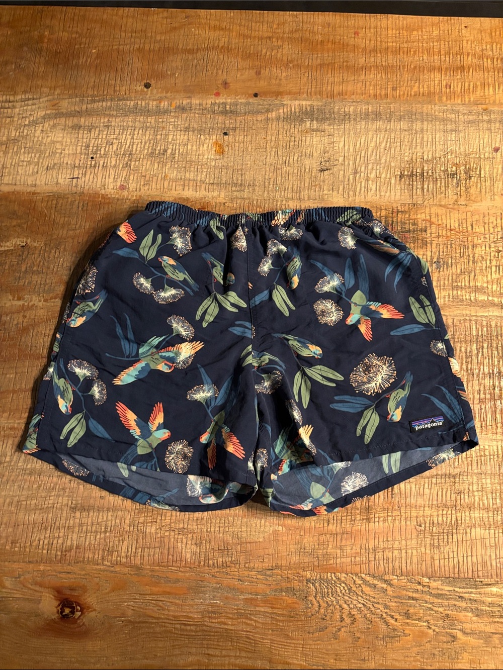Patagonia Navy Parrot & Floral Print Swim Shorts